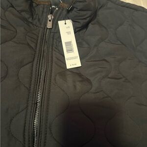 NWT Tahari Quilted Lined Full Zip Collared Vest Black Mid-Length Size LG Women